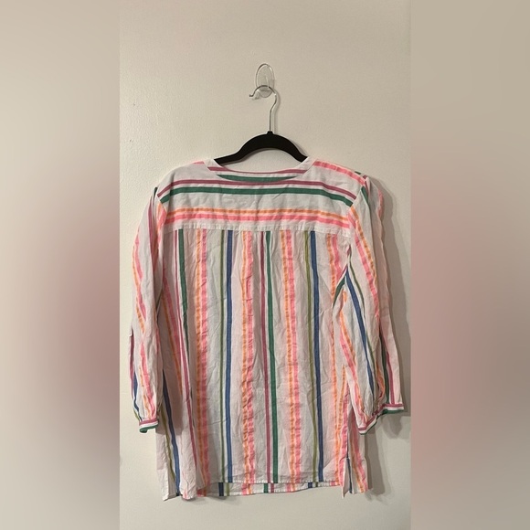 Talbots XL Rainbow Stripe Tunic Top Button Front 3/4 Sleeve Cotton Blend - Picture 4 of 8